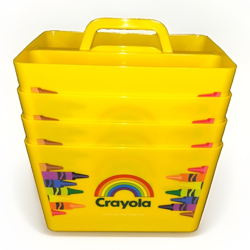 Lot of 4 Crayola Yellow Plastic Art Supply Caddy Storage Organizer Retro Rainbow